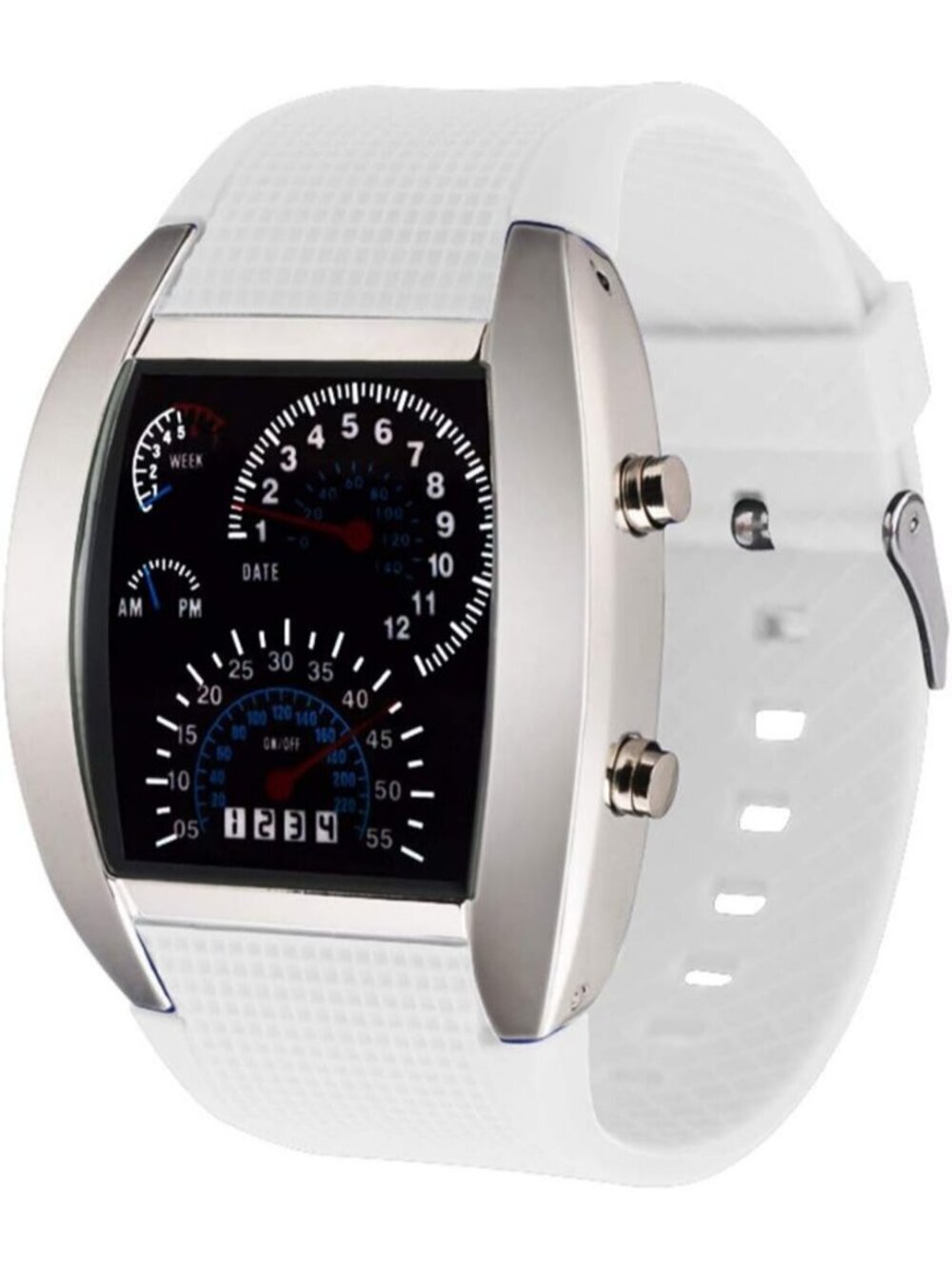 Men's White Analog Quartz Silicone Triangle Dial Iron Cobra LED Digital Watch
